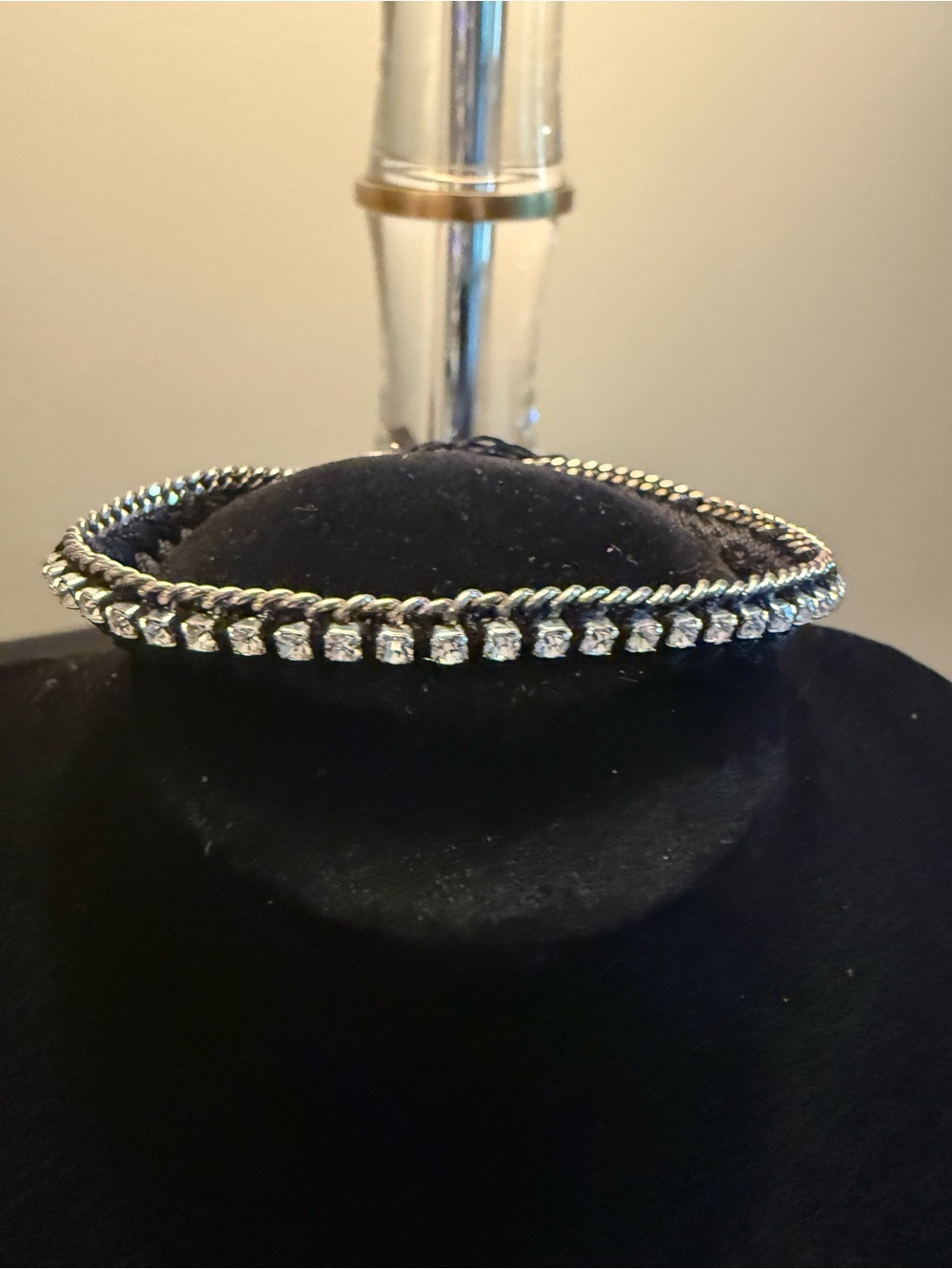 Black Braided Rhinestone Chain Tassel Bracelet